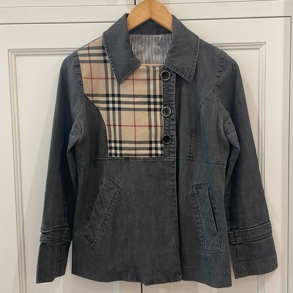 Burberry Authentic Fabric Integrated W/ Black Washed Denim Sandro Jacket—GREAT - Picture 1 of 10